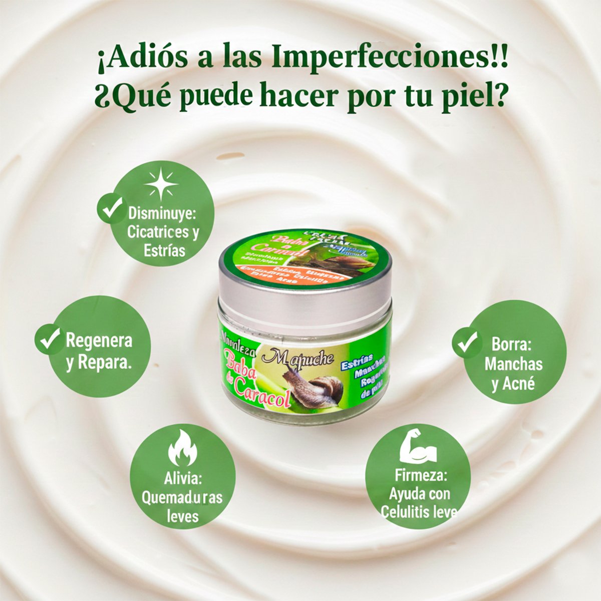 Crema facial estética de Baba de Caracol para renovación celular, tratamiento de belleza contra manchas y secuelas de acné con colágeno y elastina.